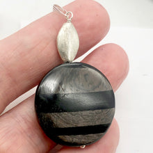 Load image into Gallery viewer, Silver Mirrors Hypersthene 29x7mm Disc Sterling Silver Pendant | 2"Long |