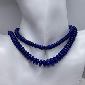 Lapis Lazuli Rondelle Graduated Necklace | 32" Long | Blue Silver | 16-12mm |