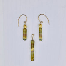 Load image into Gallery viewer, Yellow Fluorite Tube Earrings and Pendant Matched Set 14K Gold Filled Findings