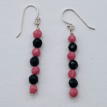 Load image into Gallery viewer, Rhodonite Onyx Sterling Silver Drop Earrings | 1 1/2" Long| Pink/Black 1 Pair |