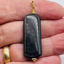 Load image into Gallery viewer, Hypersthene Rectangle Dangle 14K Gold Filled Pendant| 2 1/2" Long| Black/Silver|
