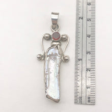 Load image into Gallery viewer, Exotic! Biwa Pearl Pendant Necklace with Red Garnet in Sterling Silver Setting - PremiumBead Alternate Image 6