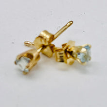 Load image into Gallery viewer, Aquamarine 14K Gold 3mm Round Post Earrings | 3mm | Aqua | 1 Pair |