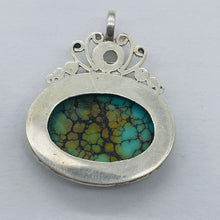 Load image into Gallery viewer, Turquoise Moonstone Goddess Sterling Silver Pendant | 1 1/2" Long | Blue Black |