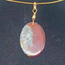 Load image into Gallery viewer, Moss Agate Oval 14K Gold Filled Pendant | 2" Long | Red Green Clear | 1 Pendant|