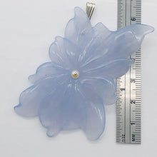 Load image into Gallery viewer, Hand Carved Blue Chalcedony Flower Sterling Silver Pendant! | 2 1/2" Long |