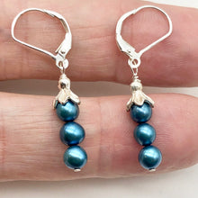Load image into Gallery viewer, Shining Teal Fresh Water Pearl Sterling Silver Lever Back Earrings | 1/2" long | - PremiumBead Alternate Image 2