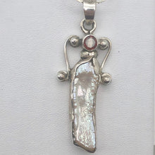 Load image into Gallery viewer, Exotic! Biwa Pearl Pendant Necklace with Red Garnet in Sterling Silver Setting - PremiumBead Alternate Image 7