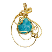 Load image into Gallery viewer, Druzy Chrysocolla 14K Gold Filled Wire Wrap Pendant| 1 1/4" Long|Blue| 1 Pendant