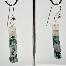 Load image into Gallery viewer, Sterling Silver Moss Agate Cube Bead Earrings | 2 inches long | Green/Clear |