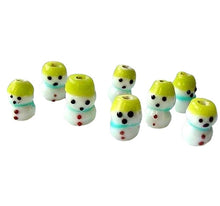 Load image into Gallery viewer, 8 Frosty Hand Made Lampwork Glass Snowmen Beads 8720