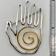 Load image into Gallery viewer, Fancy! One 8 Gram Sterling Silver and Gold Hand Lapel Pin | 1 1/4 x 2 3/4 inch |