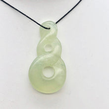 Load image into Gallery viewer, Hand Carved Translucent Serpentine Infinity Pendant with Black Cord 10821Y | 45x23.5x6.5mm | Light Green - PremiumBead Alternate Image 2