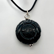 Load image into Gallery viewer, Carved Long Life Obsidian Coin Bead Sterling Silver Pendant - PremiumBead Primary Image 1