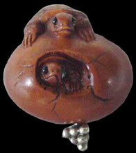 Load image into Gallery viewer, Terrific Carved Boxwood Turtle On Egg Ojime/Netsuke Bead | 21x21.5x17mm | Brown