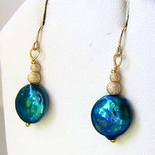 Load image into Gallery viewer, Shimmering Teal Waves 14Kgf Pearl Earrings 307252A - PremiumBead Alternate Image 3