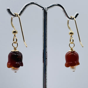 Carnelian Pearl 14K Gold Filled Earrings | 1 1/8" Long | Red /White | 1 Pair |