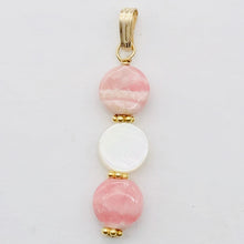 Load image into Gallery viewer, Rhodocrosite/Mother of Pearl 14K Gold Filled Pendant | 11/2" Long | Pink/White |