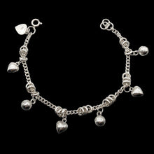 Load image into Gallery viewer, Love! Hearts & Bells Sterling Silver Charm Bracelet 6 3/4 inch Length
