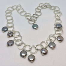 Load image into Gallery viewer, Perfect Moonrise Freshwater Pearl and Silver Circle Chain Necklace 209408 - PremiumBead Alternate Image 2