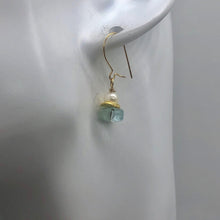 Load image into Gallery viewer, Aquamarine Pearl Drop 14K Gold Filled Earrings| 1 " Long | Blue White | 1 Pair |