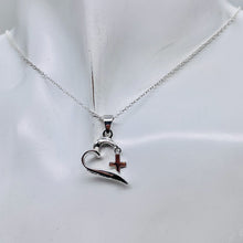 Load image into Gallery viewer, Faith, Hope, Love Heart Cross Sterling Silver Pendant | 1" Long| Silver| 1 |