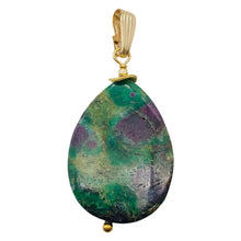Load image into Gallery viewer, Natural Ruby Zoisite and 14K Gold Filled Pendant | 2" Long | Green/Red |