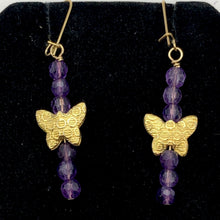 Load image into Gallery viewer, Butterfly and Natural Faceted Amethyst 14K Gold Filled Earrings. | 1 3/4" Long |