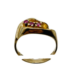 Load image into Gallery viewer, Three Stone Natural Red Ruby in Solid 14Kt Yellow Gold Ring Size 6 9982x