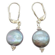 Load image into Gallery viewer, Platinum Freshwater Coin Pearl and Sterling Earrings 309447A