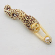 Load image into Gallery viewer, Pearl Diving Mermaid Woman Button or Pendant | 2" Long | Brown/White | 1 Button|