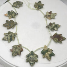 Load image into Gallery viewer, Rhyolite/Rainforest Jasper Leaf | 38x30x5mm to 32x25x4mm | Green Tan | 2 Beads
