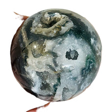 Load image into Gallery viewer, Moss Agate Druzy Quartz Crystal Meditation Sphere | 62mm | Green/White | 1 |
