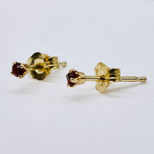 Load image into Gallery viewer, Garnet 14K Gold Post Faceted Round Cut Earrings | 2mm | Red | 1 Pair |