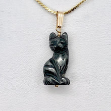 Load image into Gallery viewer, Hematite Kitty Cat Pendant Necklace|Semi Precious Stone Jewelry|14k Pendant