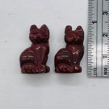 Load image into Gallery viewer, Adorable! 2 Jasper Sitting Carved Cat Beads | 21x14x10mm | Red with Green