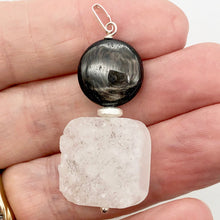 Load image into Gallery viewer, White Druzy Quartz and Hypersthene 20mm Square Coin Silver Pendant | 2" Long |