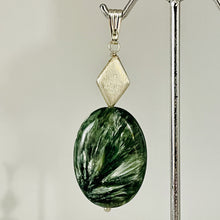 Load image into Gallery viewer, Seraphinite Drop Oval Sterling Silver Pendant | 2 1/4" Long | Green White | 1 |