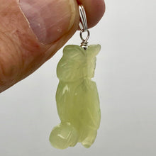 Load image into Gallery viewer, Serpentine Jade Owl | 34x19x6mm | Chartreuse. Silver | 1 Pendant