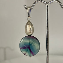 Load image into Gallery viewer, Fluorite Sterling Silver Striped Coin | 1 3/4" Long | Blue/Purple | 1 Pendant |