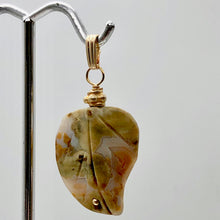 Load image into Gallery viewer, Ocean Jasper Carved Autumn Leaf Bead 14K Gold Filled Pendant | 1 3/4" Long |