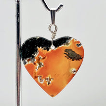 Load image into Gallery viewer, Limbcast Agate Valentine Heart Silver Pendant | 1 1/2 Inch Long | Orange/Green |