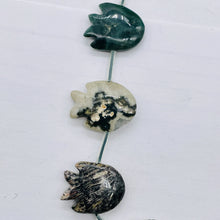 Load image into Gallery viewer, 2 Hand Carved Ocean Jasper Fish Beads | 24x20x5mm-17x18x7mm | Green and Grey
