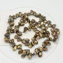 Load image into Gallery viewer, Golden Green Dragonskin Keishi FW Pearl Strand | 11x4 to 9x4mm| Gold/Green| 80 | - PremiumBead Alternate Image 2