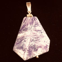 Load image into Gallery viewer, Purple Flower Sodalite 14K Gold Filled Pendant | Purple/White | 2" Long |