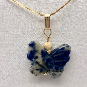 Semi Precious Stone Jewelry Flying Butterfly Pendant Necklace of Sodalite/Gold - PremiumBead Primary Image 1