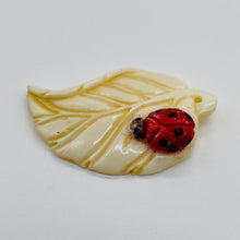 Load image into Gallery viewer, Lady Bug on a Leaf Pendant Bead | 42x29x8mm | Red White Black | 1 Bead |