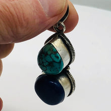 Load image into Gallery viewer, 160cts Natural Turquoise & Lapis Solid Sterling Silver Pendant 4175