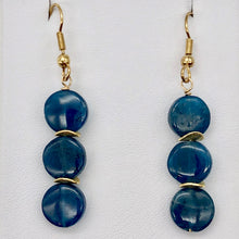 Load image into Gallery viewer, Dazzle Blue Apatite 10mm Coin14K Gold Filled Earrings | 2 Inch Drop |