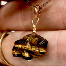 Load image into Gallery viewer, Tigereye Hand Carved Bison / Buffalo 14Kgf Pendant | 21x14x8mm (Bison), 5.5mm (Bail Opening), 1" (Long) | Gold/Brown - PremiumBead Alternate Image 4